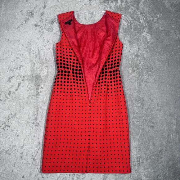 J Crew Dress Womens 2 Black Red Cascading Polka Dots Party Wedding Office Career - Picture 4 of 9